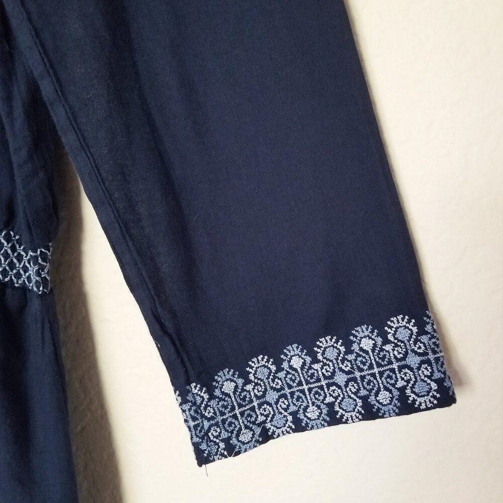 Lucky Brand Embroidered Mini Peasant Dress Long Sleeve Drop Waist Blue XL Cotton - Picture 10 of 14